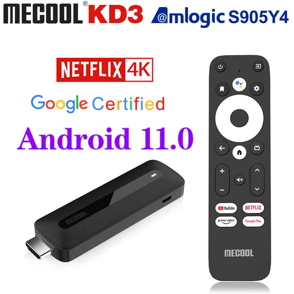 Global Mecool KD3 Smart TV Stick Netflix 4K TV Box Android 11 ATV Google  Certified Amlogic S905Y4 2GB8GB DDR4 Wifi BT TV Dongle - AliExpress